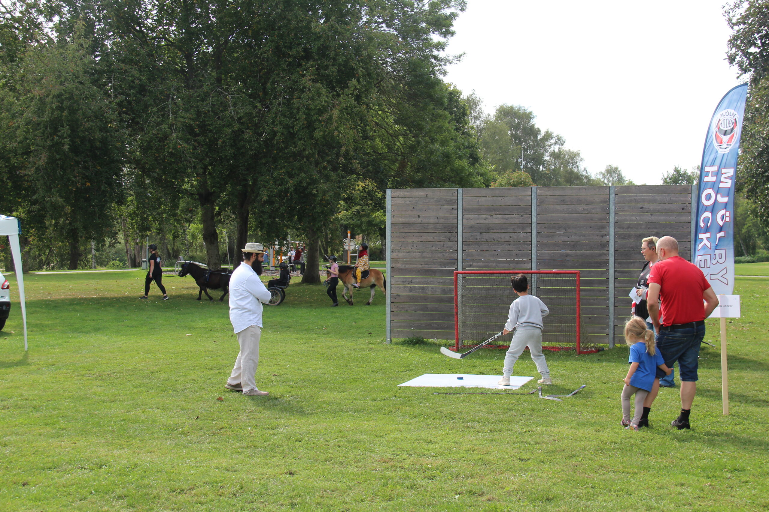 pojke testar hockey'