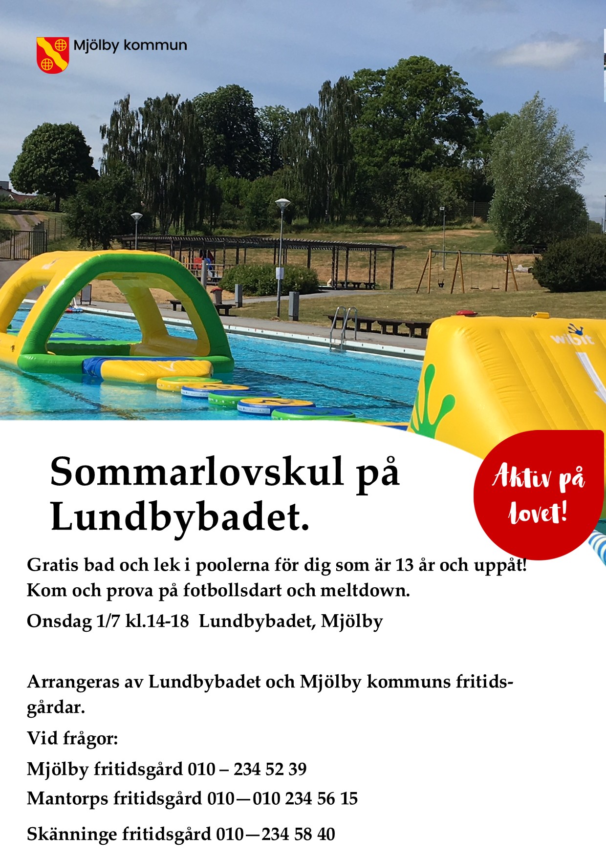 Affisch med info om sommarlovskul på Lundbybadet